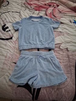 Velour 2 Piece Baby Blue Outfit with pockets