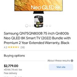 2022 Samsung 75 Inch Neo QLED 8K Smart TV 