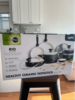RIO CERAMIC NONSTICK 16-PIECE COOKWARE SET BLACK UNOPENED