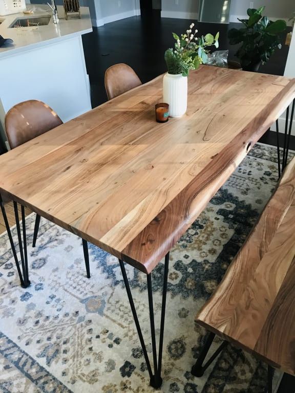 Natural Acacia & Matte Black - Rectangular Dining Table Sameday ...