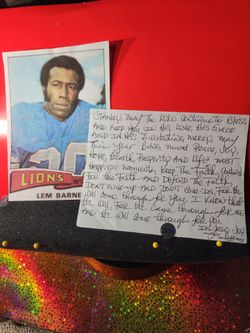 Lem Barney HOF  Detroit Lions Hand written note of Inspiration w/coa & print