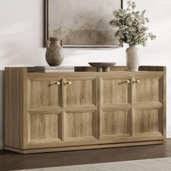 4-Door Buffet Cabinet, 61.7" Wide Extra Long Sideboard with 2 Separate Bays & Adjustable Shelves, Modern Credenza Storage Cabinet with Gold Handles fo