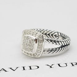 David Yurman Sterling Silver petite Albion with  Diamonds Ring
Size 8.5 
