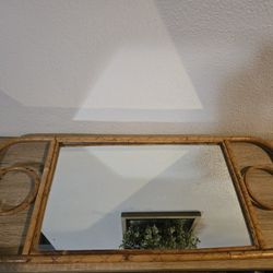 Vintage Bamboo Mirror Tray Or Wall Hanging