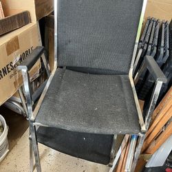 Office Stackable Chrome Chairs Black Cushion  Wooden Arms