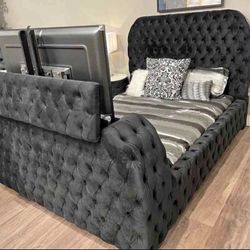 😴 NUEVA!! Cama Con Chimenea LED y Lift De Televisión EN CAJA 📦