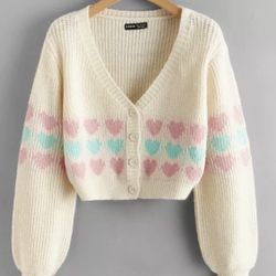 Cardigan heart button crop top women’s sweater