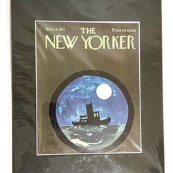 The New Yorker magazine cover dated November 13, 1971. The cover art, which depicts a tugboat at night under a full moon as viewed through a circular 