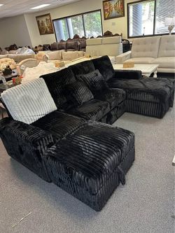 π Brand New Oversized Black & Gray U-Shaped Corduroy Sectional Sofa Couch W/ Sleeper Bed, Storage Ottoman & Cup Holders β’ Pickup/Delivery π