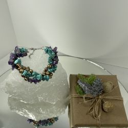 Natural Stone Bracelet (amethyst , Freshwater Pearl And Turquoise Beads)