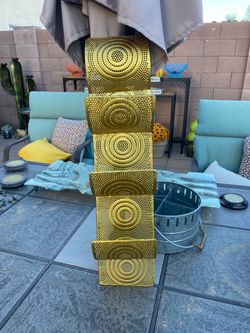 Gold Metal Textured Geometric Circles Wall Decor Towel Holder Wine Rack Mail Sorter