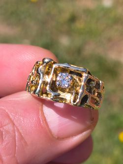 14k vintage unique nugget ring natural solitare diamond