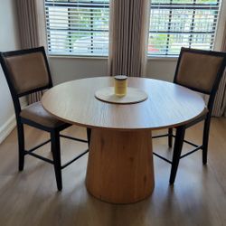Modern Wood Pedestal Dining Table + 2 Chairs 