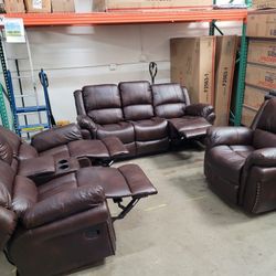 NEW MATCHING BROWN 3PC RECLINING SOFA, LOVESEAT & CHAIR SET *FREE LOCAL DELIVERY*