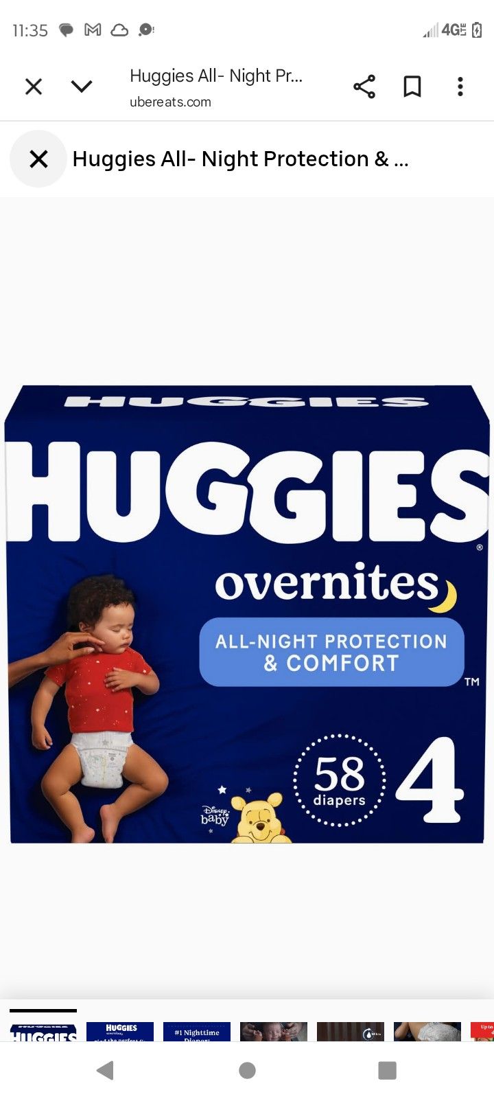Huggies Overnights Size 4.  58x2=116