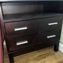 Title: Modern Dark Espresso Nightstand - 2 Drawers + Open Storage - Inglewood
