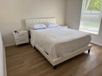 White Faux Leather Queen Bed Frame