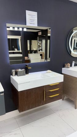 36" Floating Solid Wood Bathroom Vanity w/Infinity Sink