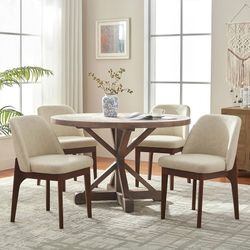 Modern Dining Chairs Set of 4, Faux Leather Kitchen Chairs with Wood Legs, Upholstered Side Chair for Kitchen Dining Room, Beige