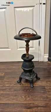 Vintage Cast Iron Smoking Stand w/ Amber Glass Ashtray