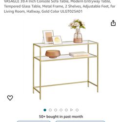 Glass Console Table with Gold Hardware