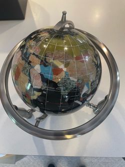 Gemstone World Globe on Metal Stand – Decorative Desk / Home Decor