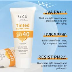 Protector Solar Tintado GZE Vitamina C con SPF 40 |   Protector solar mineral hidratante con óxido de zinc y dióxido de titanio |   Brillo saludable