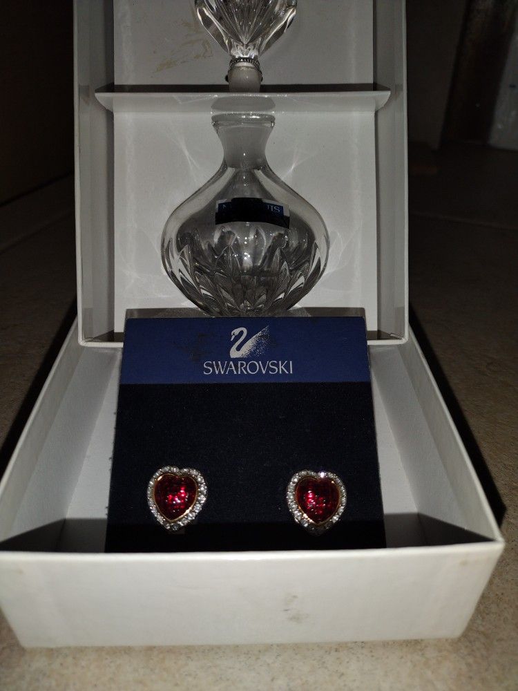 Waterford Perfume Bottle And Swarovski Crystal Earrings Valentine's Special