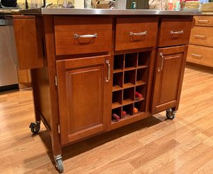 Still Available! Rolling Kitchen Island with Stainless Steel Top & Wine Storage