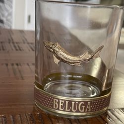 BELUGA Noble Russian Vodka lowball tumbler glass blue gold metal