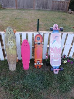 Lot of 4 Skateboards and Longboards