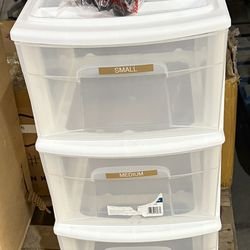 Homz° 3 Drawer Medium Cart with Casters / Wheels, White Frame with Clear Drawers