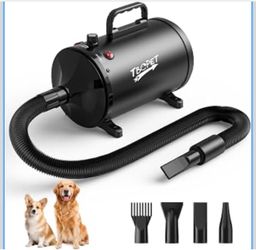 High Speed Dog Hair Dryer 5.2HP/3800W, Continuous Adjustable Temperature, Dog Hair Dryer, Pet Hair Dryer with 4 Nozzles, Dog Hair Dryer, Black Color