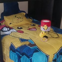 Pikachu full size comforter , lamp  , pillow case