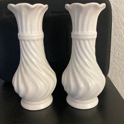 Pair of White Ceramic Vases 6” height
