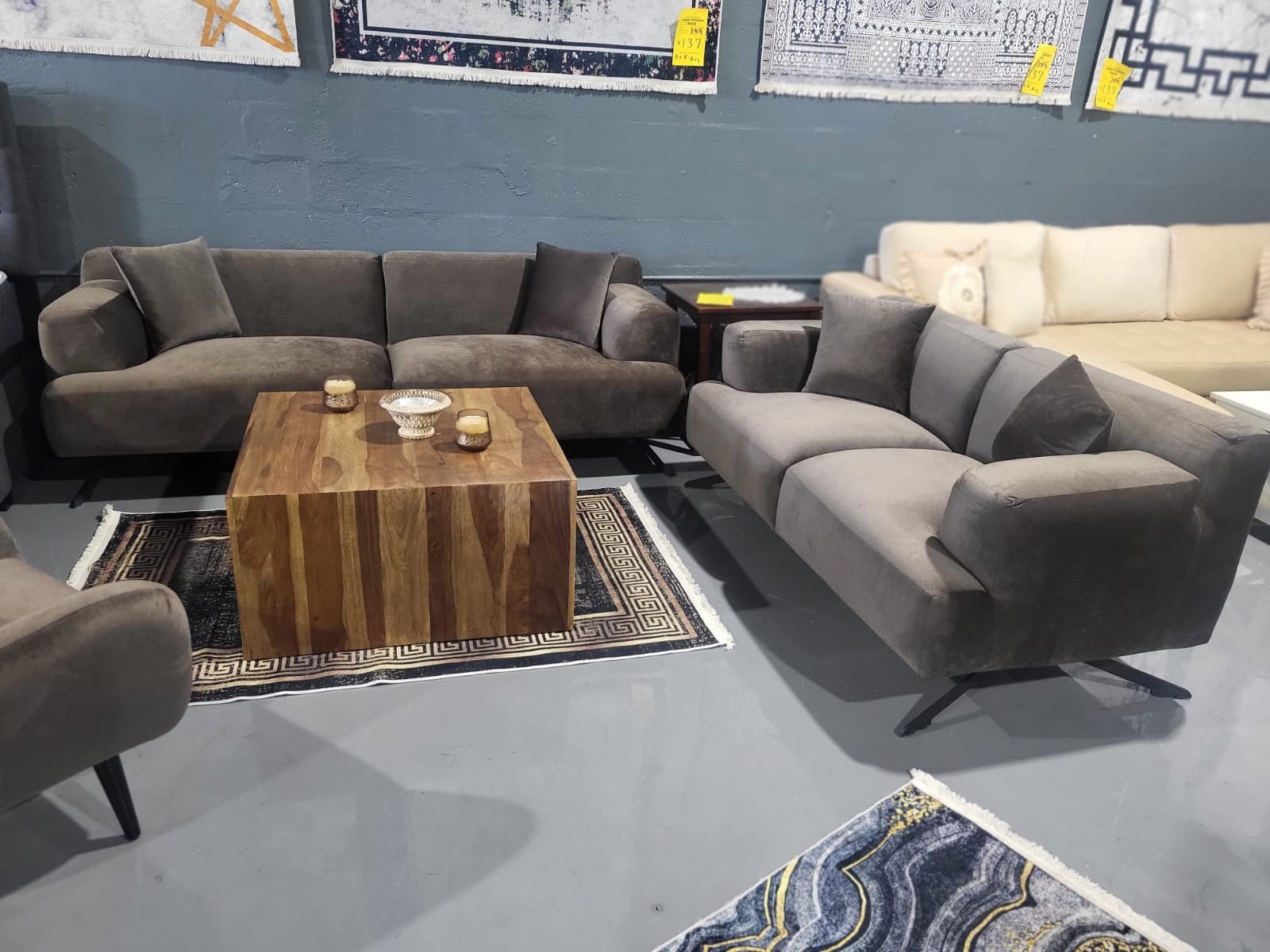 2 PIECE SOFA LOVESEAT BROWN VELVET