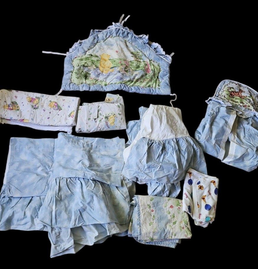 VTG 9 PC Disney Winnie The Pooh & Friends 1995 Bedding & 2 Valances 79" Each USA