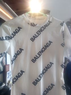 Balenciaga white dress with large all over logo