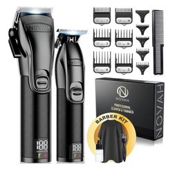 Novah® Professional Hair Clippers for Men, Professional Barber Clippers and Trimmer Set, Mens Cordless Hair Clipper for Barbers Haircut Kit Fade