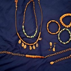 Interchangeable Copper and turquoise., jewelry set 