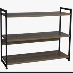 3-Shelf Open Storage Bookshelf – Rustic Wood Grain & Metal