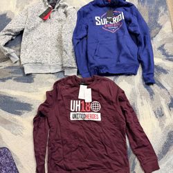 Brand New Men size Medium.  TWO Hoodies one long sleeve winter shirt. All for $30 OBO 