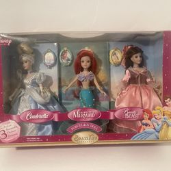 Disney Princess Brass Key Keepsakes Porcelain Dolls 2004 Set of 3 - Sealed