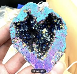 Buy1get1 1pc Crystal Geode Home Decoration, Valentine'S Day Gift, Desktop Ornament, High-Quality Electroplated Faux Gemstone Jewelry for Necklaces & D