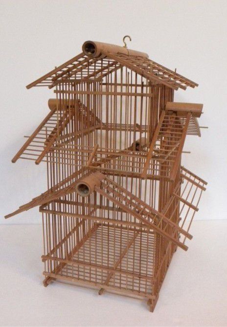 Vintage Bamboo Wood Bird Cage