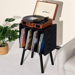 Black Vinyl Record Storage Stand with 4 Cabinets