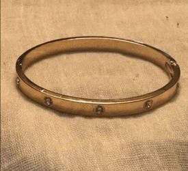 Gold Crystal Accent Hinged Bangle Bracelet