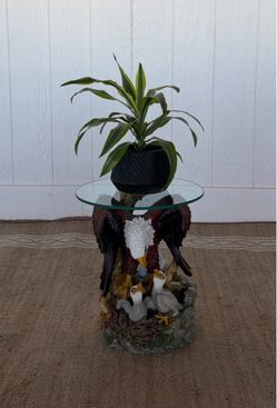 Beautiful Sculpted Bald Eagle Glass-Top Table