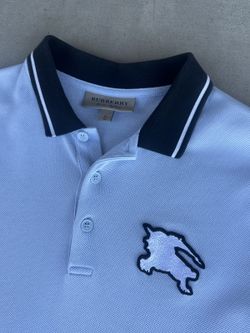 Burberry London Polo Shirt - Mens XL, Light Blue w/ Navy Collar