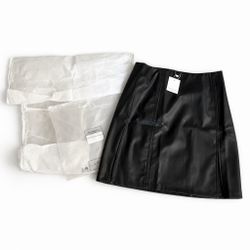 NWT! MANGOPOP Women's Black High Waist Faux Leather Party Mini Skirt Size Medium